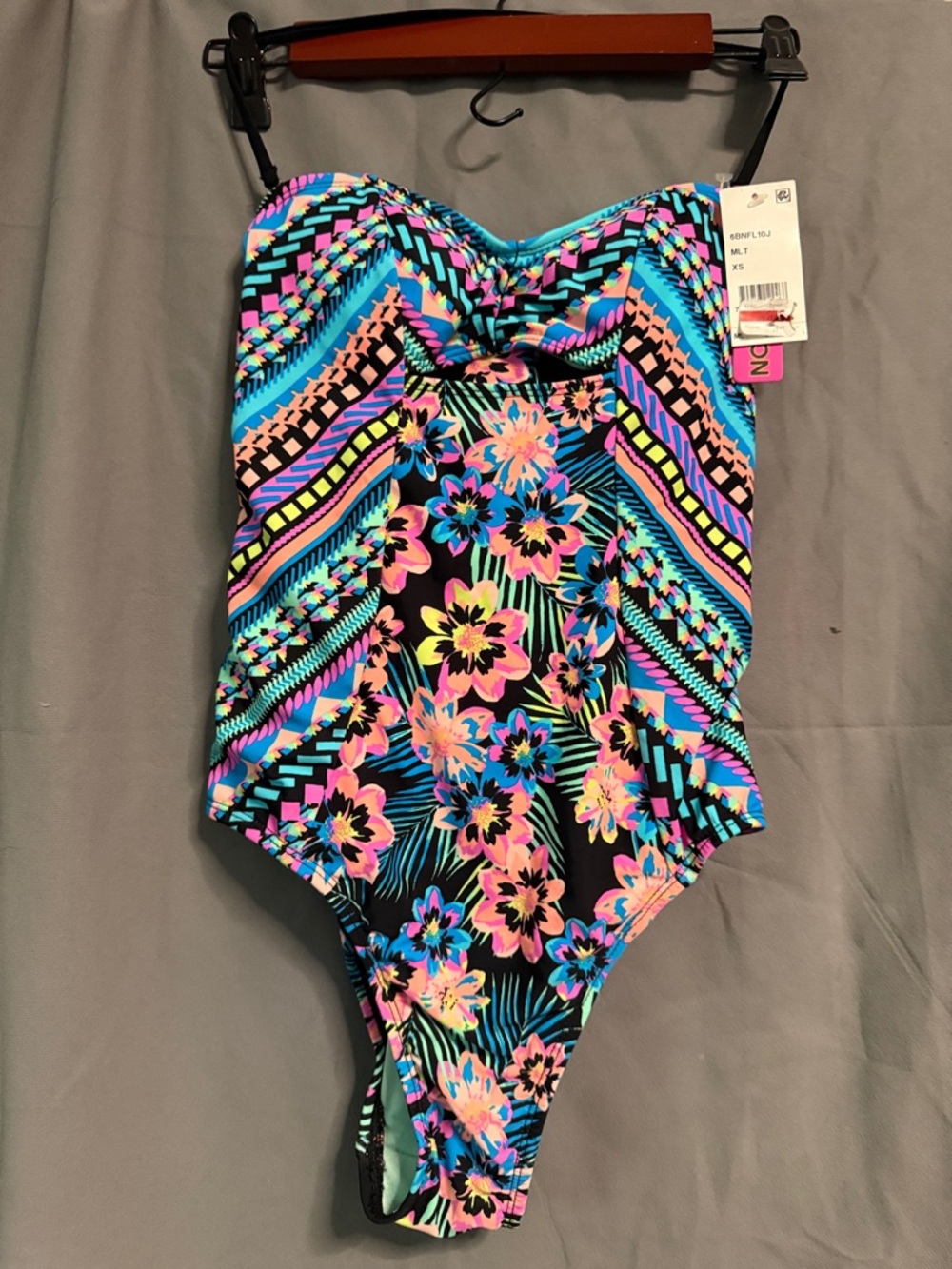 Bikini Nation Women’s Vibrant Floral One-Piece Swimsuit - Neon Mix